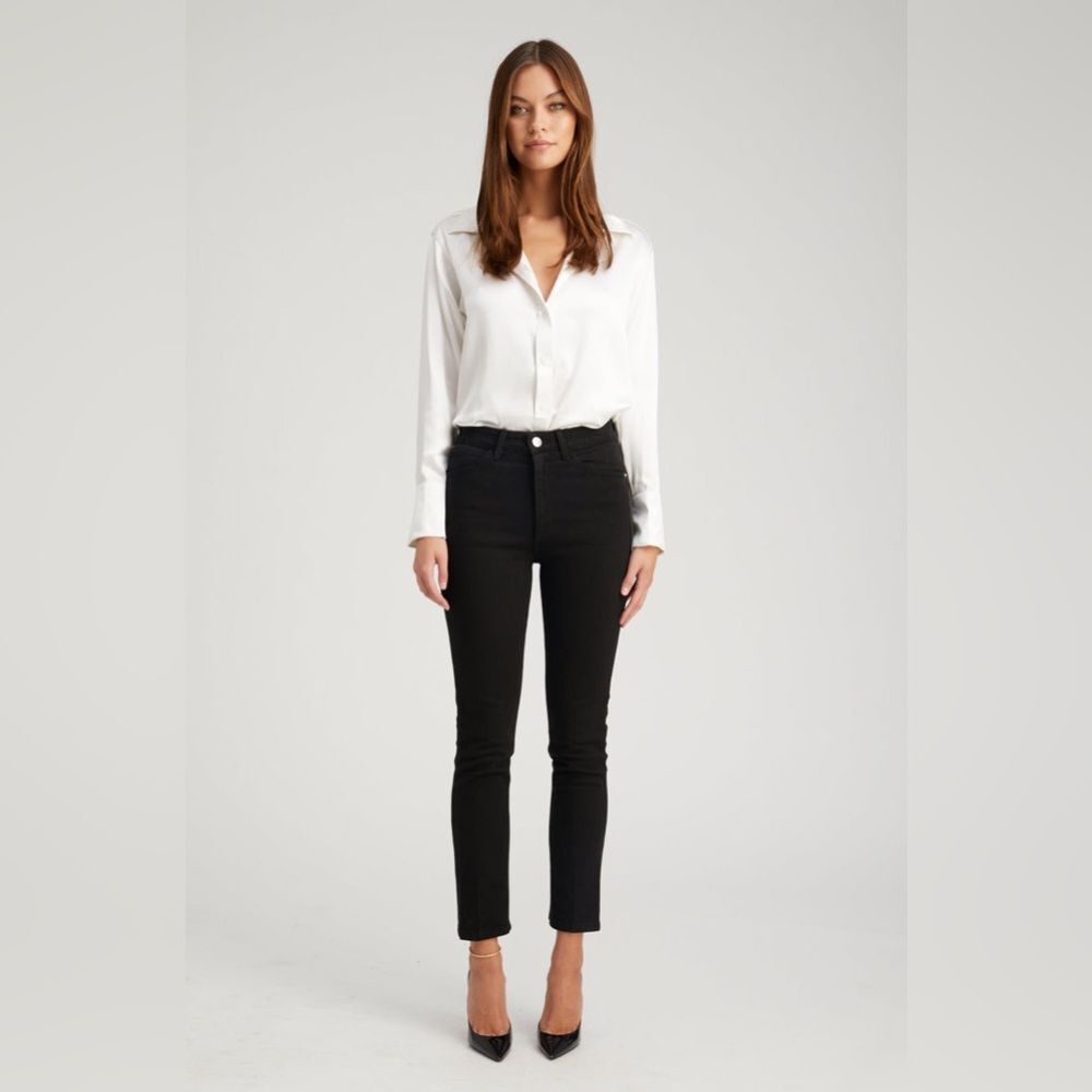Sprwmn Los Angeles Stevie Skinny Straight Leg Denim Jeans in True Black 25
